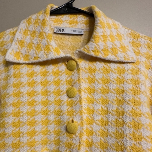 ZARA Yellow / White Houndstooth Tweed CROP Jacket SIZE M  Rare ! - Picture 3 of 6